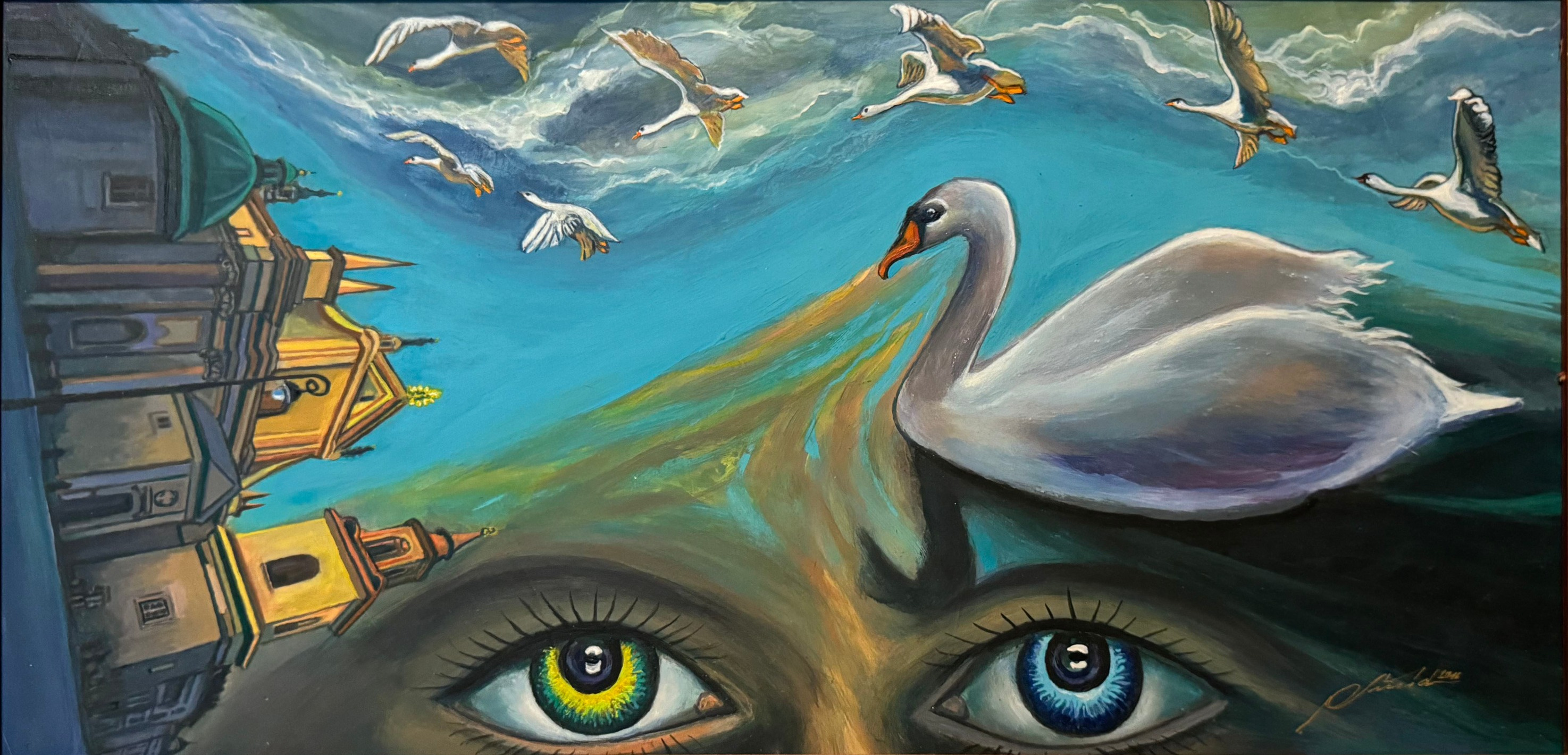 Den labutí akryl na sololitu