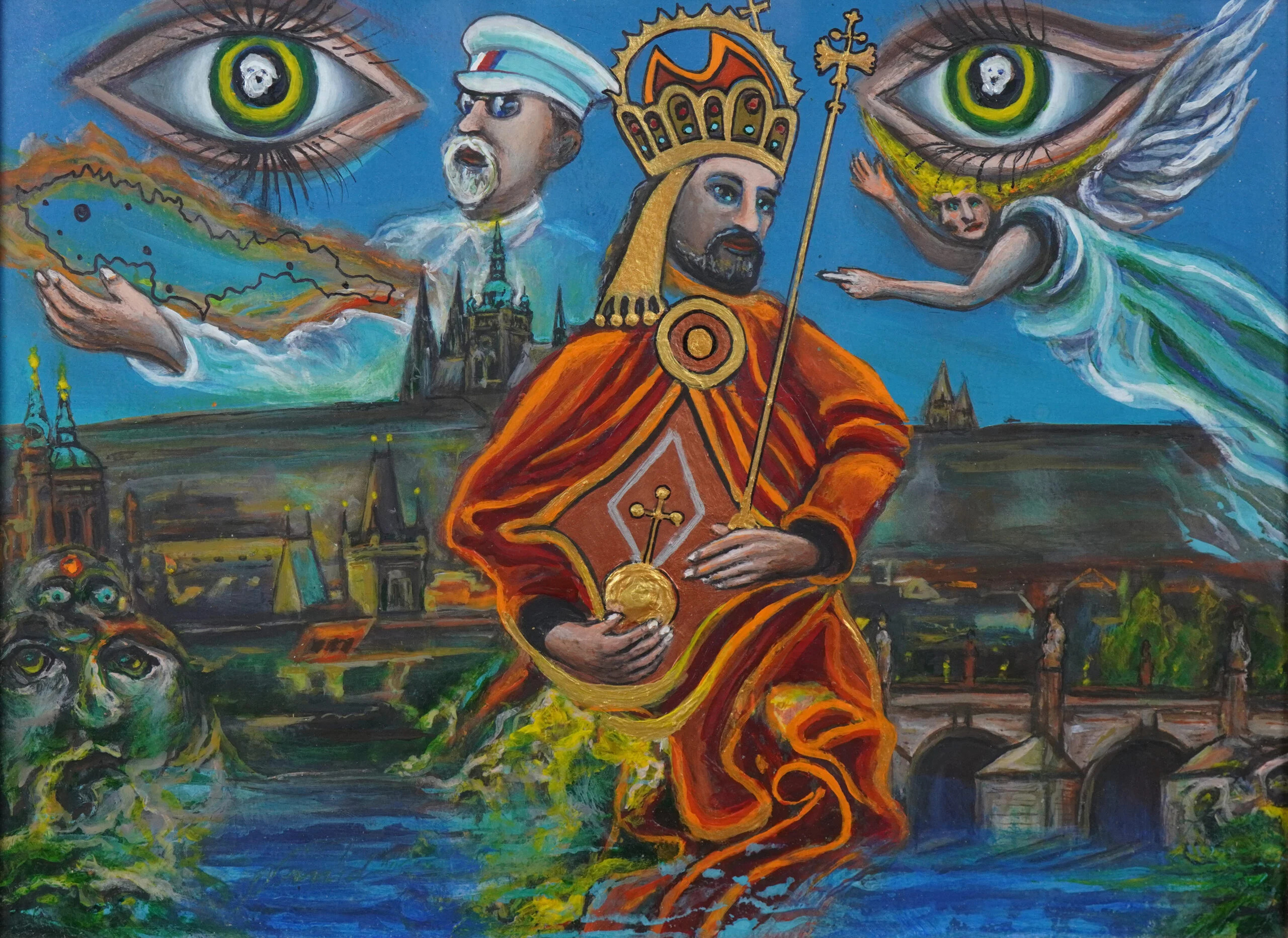 Pocta vizionářům 2018, kombinovaná technika na kartonu