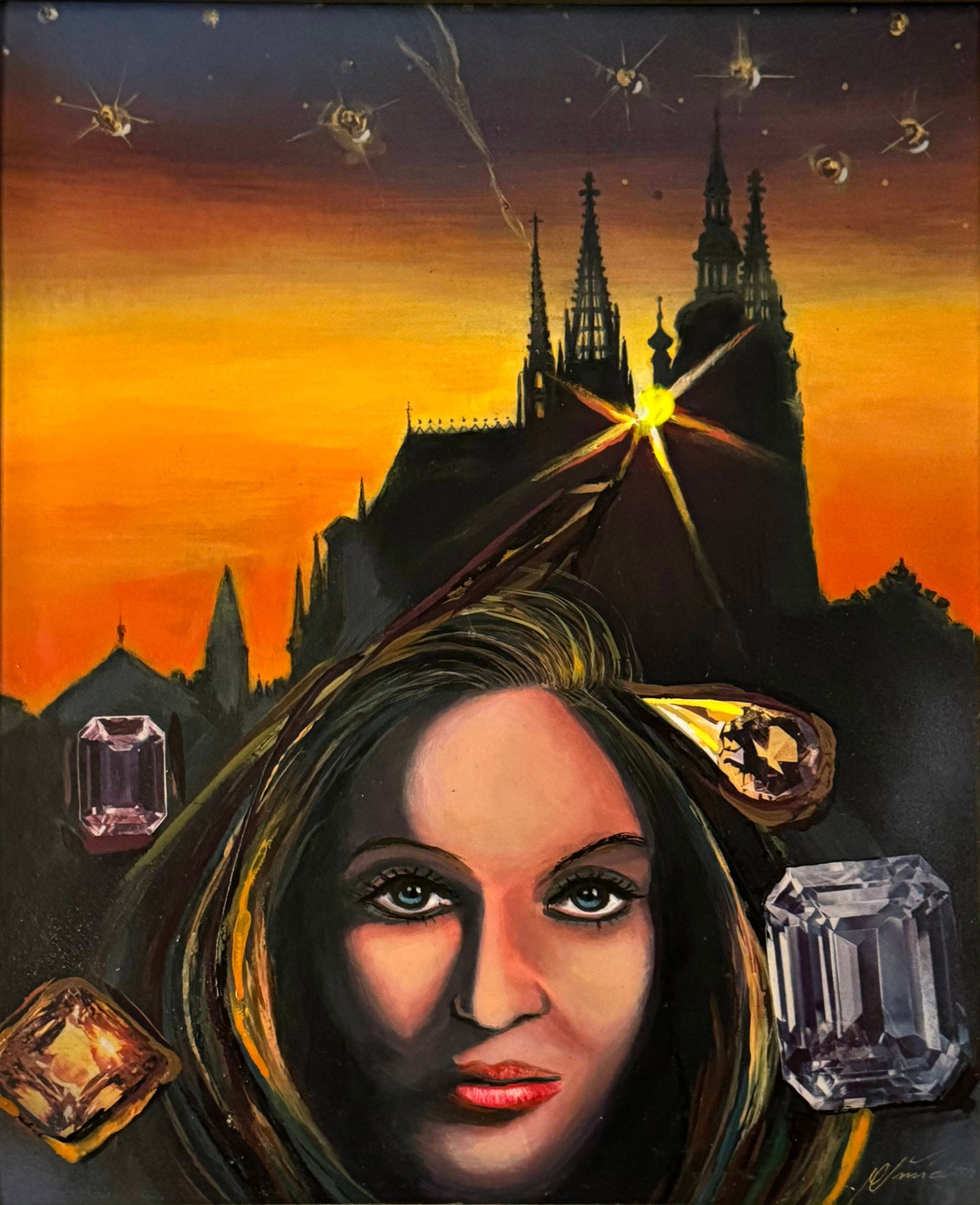 Půnoční Praha mystická akryl na sololitu