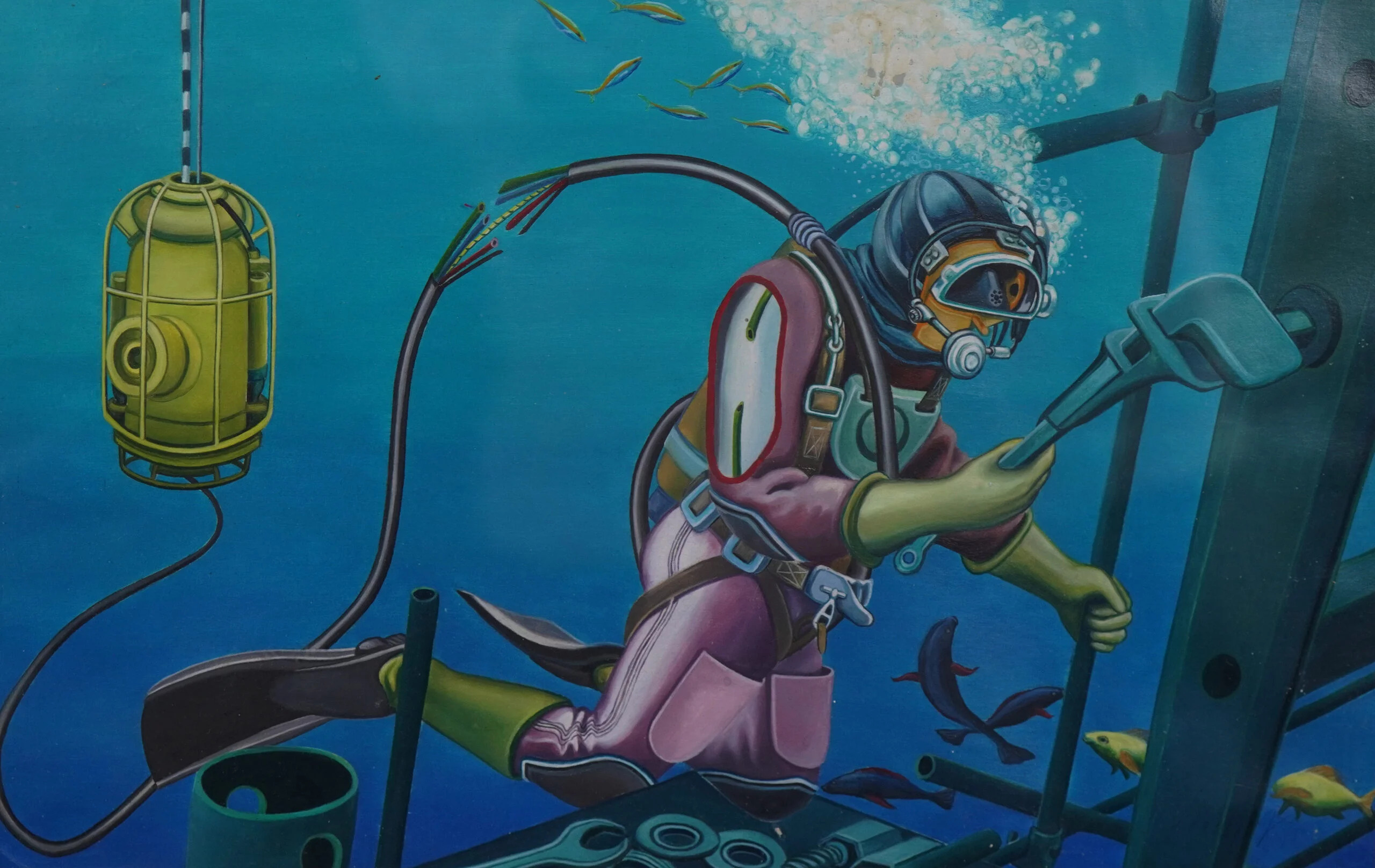 Potápeč olejová tempera na papíře